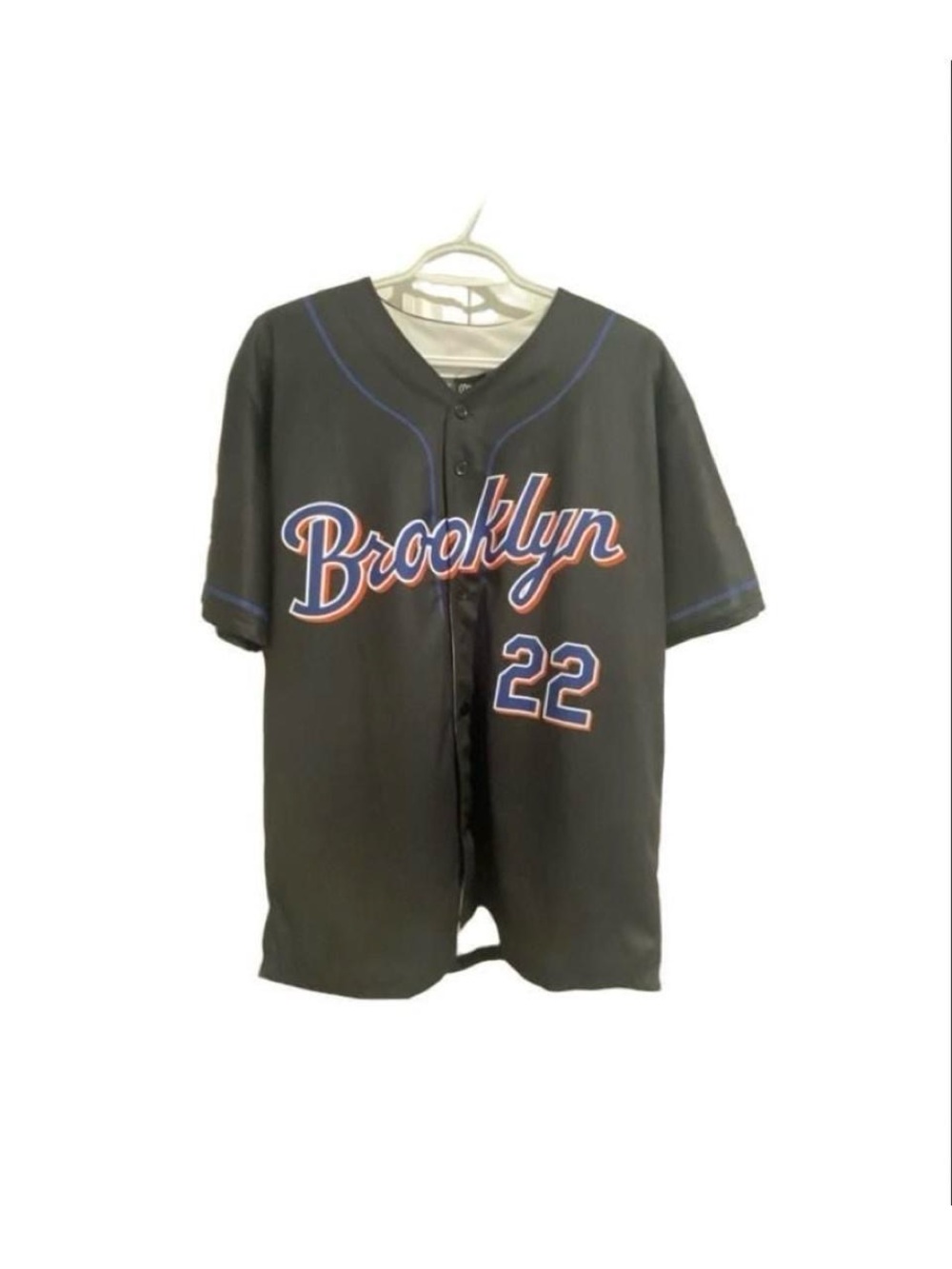 Brooklyn Baseball Jersey - Black with Blue & Orange Trim